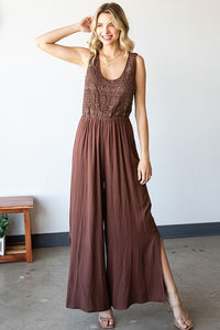 First Love Tie Back Sleeveless Slit Wide Leg Jumpsuit - Happily Ever Atchison Shop Co.