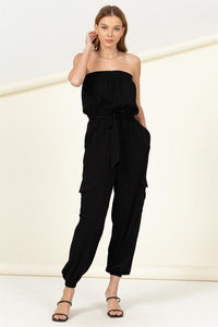 Flap Pocket Side Belted Tube Jumpsuit - Happily Ever Atchison Shop Co.