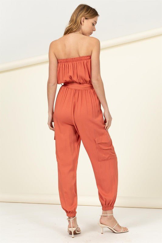 Flap Pocket Side Belted Tube Jumpsuit - Happily Ever Atchison Shop Co.