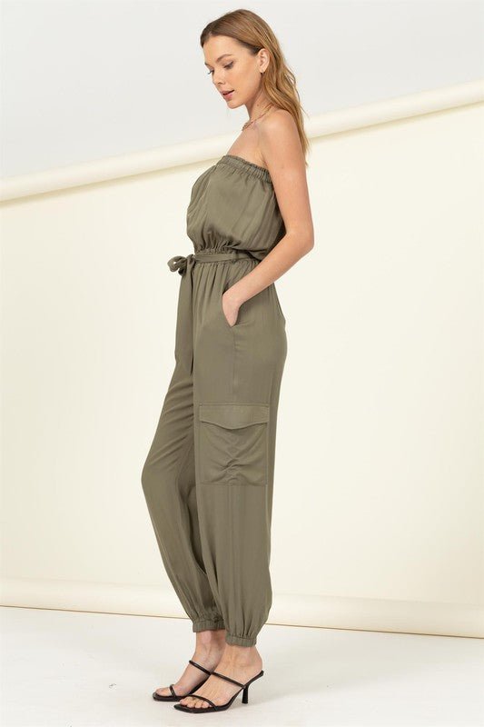 Flap Pocket Side Belted Tube Jumpsuit - Happily Ever Atchison Shop Co.