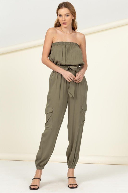 Flap Pocket Side Belted Tube Jumpsuit - Happily Ever Atchison Shop Co.