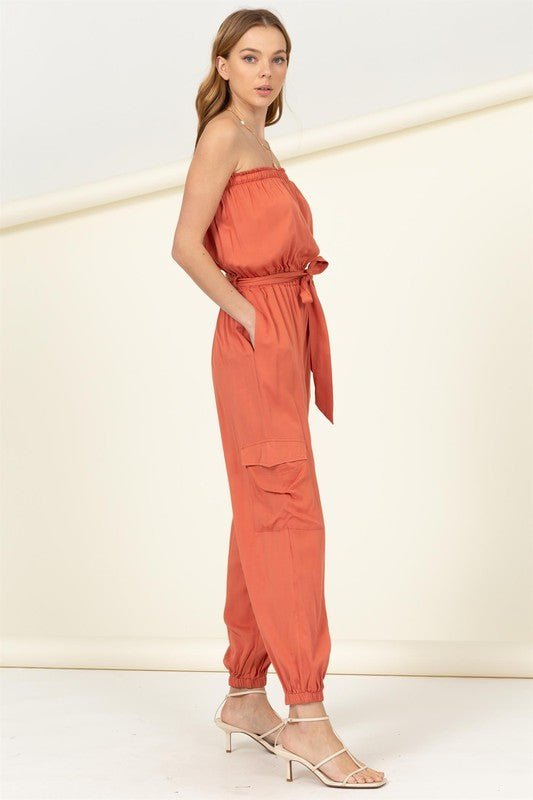 Flap Pocket Side Belted Tube Jumpsuit - Happily Ever Atchison Shop Co.