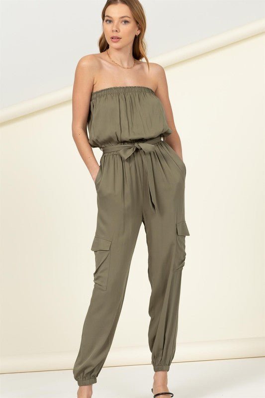 Flap Pocket Side Belted Tube Jumpsuit - Happily Ever Atchison Shop Co.