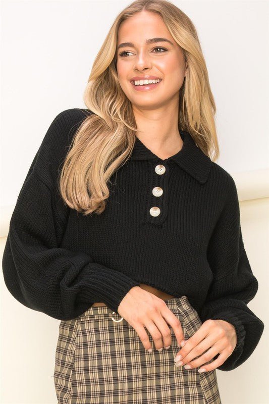 Flirtatious Collared Crop Sweater Top - Happily Ever Atchison Shop Co.