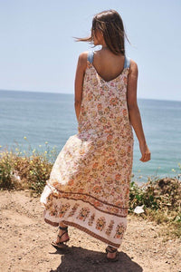 Floral Border Printed V - Neck Sleeveless Maxi Dress - Happily Ever Atchison Shop Co.