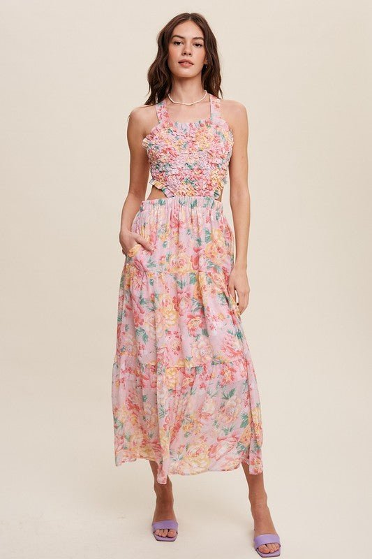 Floral Bubble Textured Two - Piece Style Maxi Dress - Happily Ever Atchison Shop Co.