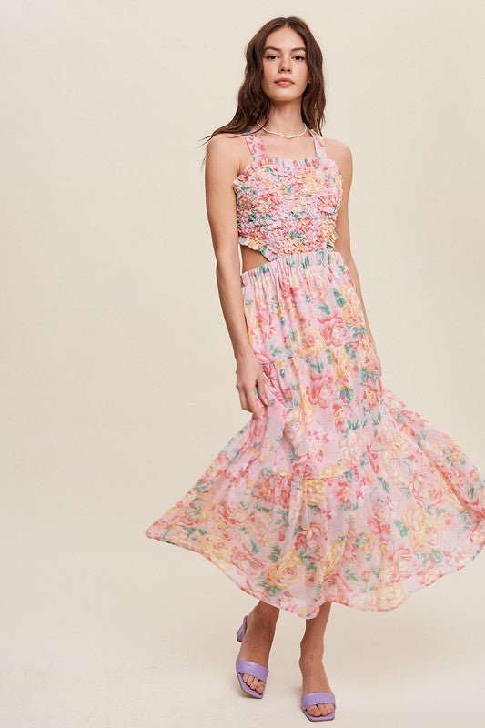 Floral Bubble Textured Two - Piece Style Maxi Dress - Happily Ever Atchison Shop Co.