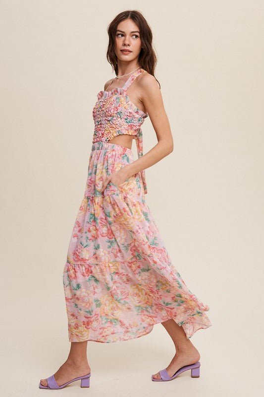 Floral Bubble Textured Two - Piece Style Maxi Dress - Happily Ever Atchison Shop Co.