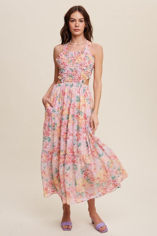 Floral Bubble Textured Two - Piece Style Maxi Dress - Happily Ever Atchison Shop Co.