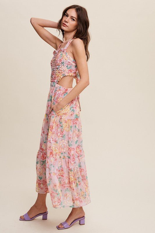 Floral Bubble Textured Two - Piece Style Maxi Dress - Happily Ever Atchison Shop Co.