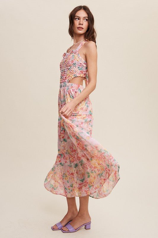 Floral Bubble Textured Two - Piece Style Maxi Dress - Happily Ever Atchison Shop Co.