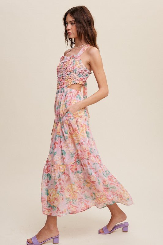 Floral Bubble Textured Two - Piece Style Maxi Dress - Happily Ever Atchison Shop Co.