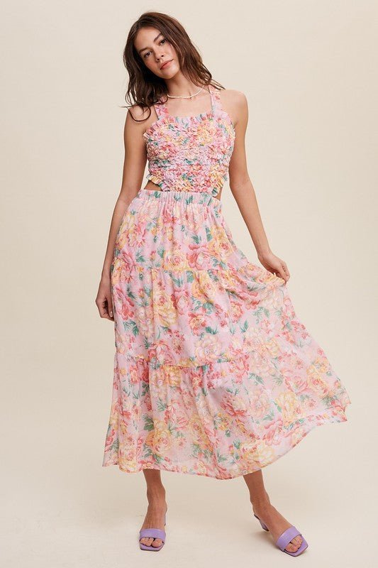 Floral Bubble Textured Two - Piece Style Maxi Dress - Happily Ever Atchison Shop Co.