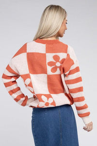 Floral Pattern Drop Shoulder Sweater - Happily Ever Atchison Shop Co.