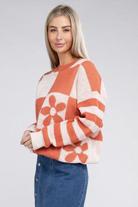 Floral Pattern Drop Shoulder Sweater - Happily Ever Atchison Shop Co.