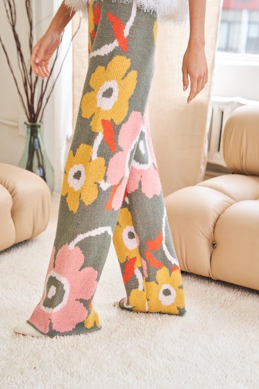 Flower Printed Casual Cozy Full Long Wide Pants - Happily Ever Atchison Shop Co.