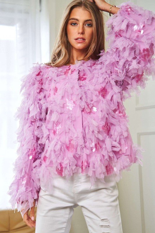 Fluffy Tiered Ruffle Long Sleeve Party Jacket - Happily Ever Atchison Shop Co.