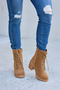 Forever Link Lace - Up Zipper Detail Block Heel Boots - Happily Ever Atchison Shop Co.