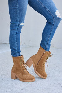 Forever Link Lace - Up Zipper Detail Block Heel Boots - Happily Ever Atchison Shop Co.