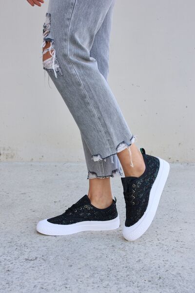Forever Link Sequin Lace - Up Platform Sneakers - Happily Ever Atchison Shop Co.