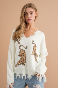 Frayed Edge Sequin Tiger Sweater - Happily Ever Atchison Shop Co.