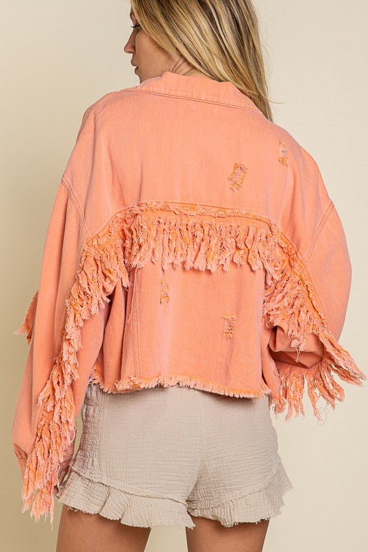 Fringe Distressed Crop Denim Jacket - Happily Ever Atchison Shop Co.