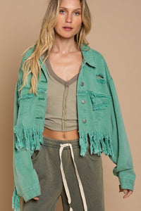 Fringe Distressed Crop Denim Jacket - Happily Ever Atchison Shop Co.