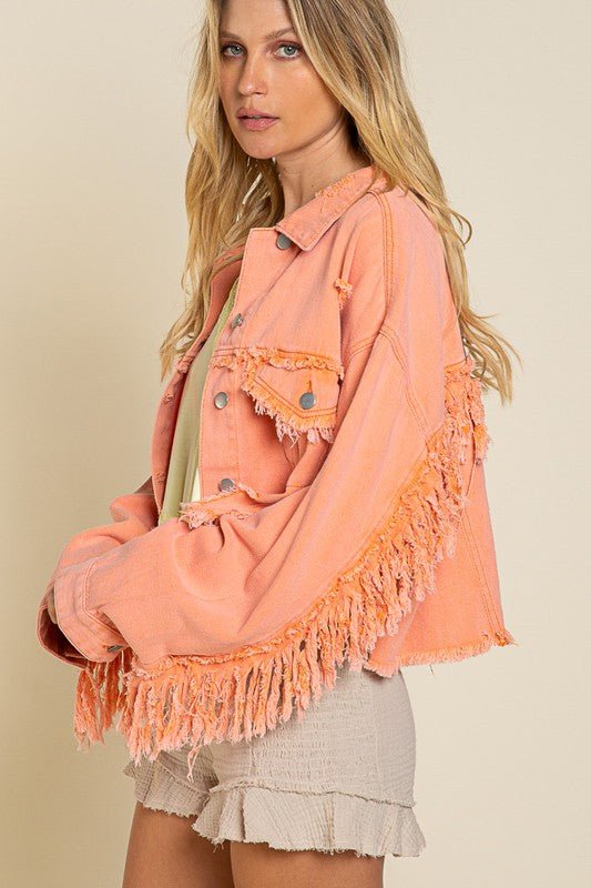 Fringe Distressed Crop Denim Jacket - Happily Ever Atchison Shop Co.