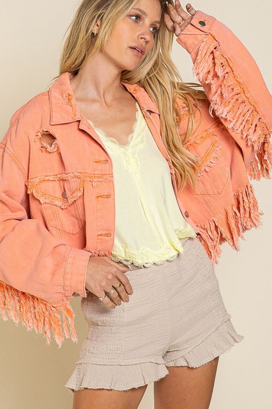 Fringe Distressed Crop Denim Jacket - Happily Ever Atchison Shop Co.