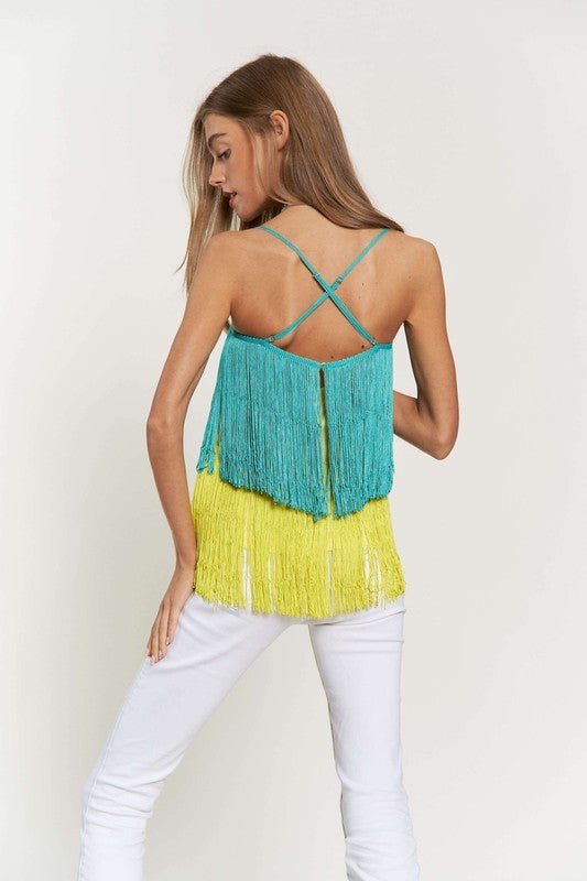 Fringe Overlay Cross Straps Party Cami Top - Happily Ever Atchison Shop Co.