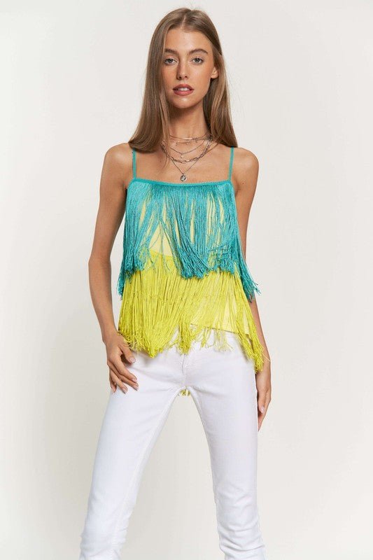 Fringe Overlay Cross Straps Party Cami Top - Happily Ever Atchison Shop Co.