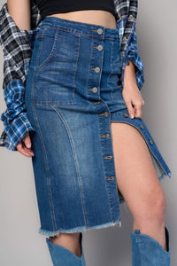 Front Button Denim Midi Skirt - Happily Ever Atchison Shop Co.