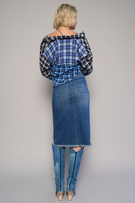 Front Button Denim Midi Skirt - Happily Ever Atchison Shop Co.