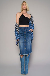 Front Button Denim Midi Skirt - Happily Ever Atchison Shop Co.