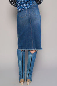 Front Button Denim Midi Skirt - Happily Ever Atchison Shop Co.