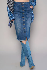 Front Button Denim Midi Skirt - Happily Ever Atchison Shop Co.