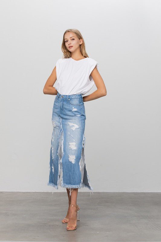 FULL COTTON SHA PREMIUM DENIM SKIRT - Happily Ever Atchison Shop Co.