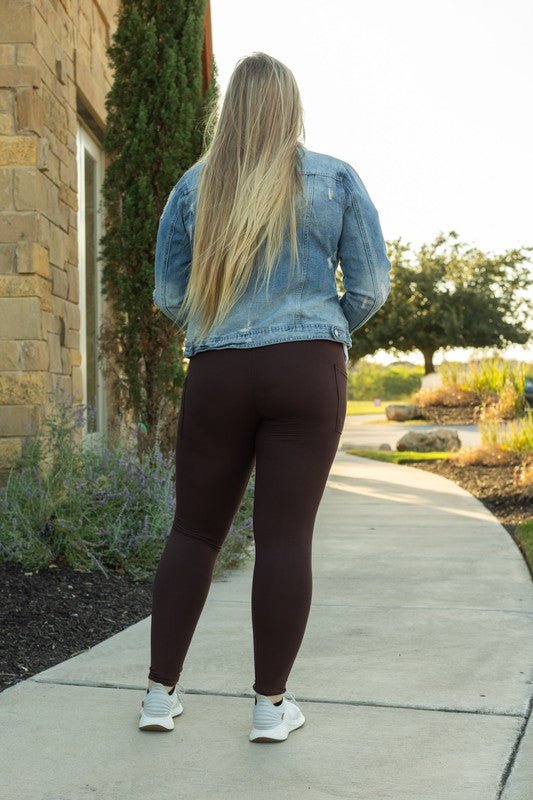 FULL LENGTH Brown Solid Leggings - Happily Ever Atchison Shop Co.