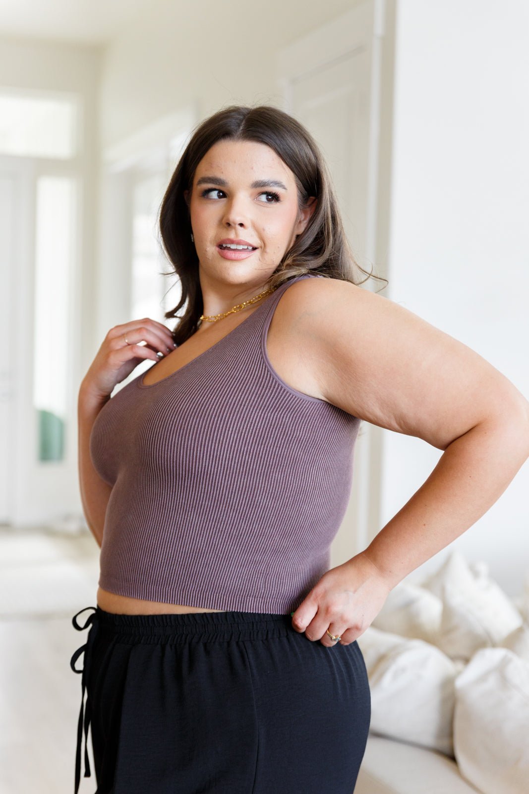 Fundamentals Ribbed Seamless Reversible Tank in Brown - Happily Ever Atchison Shop Co.