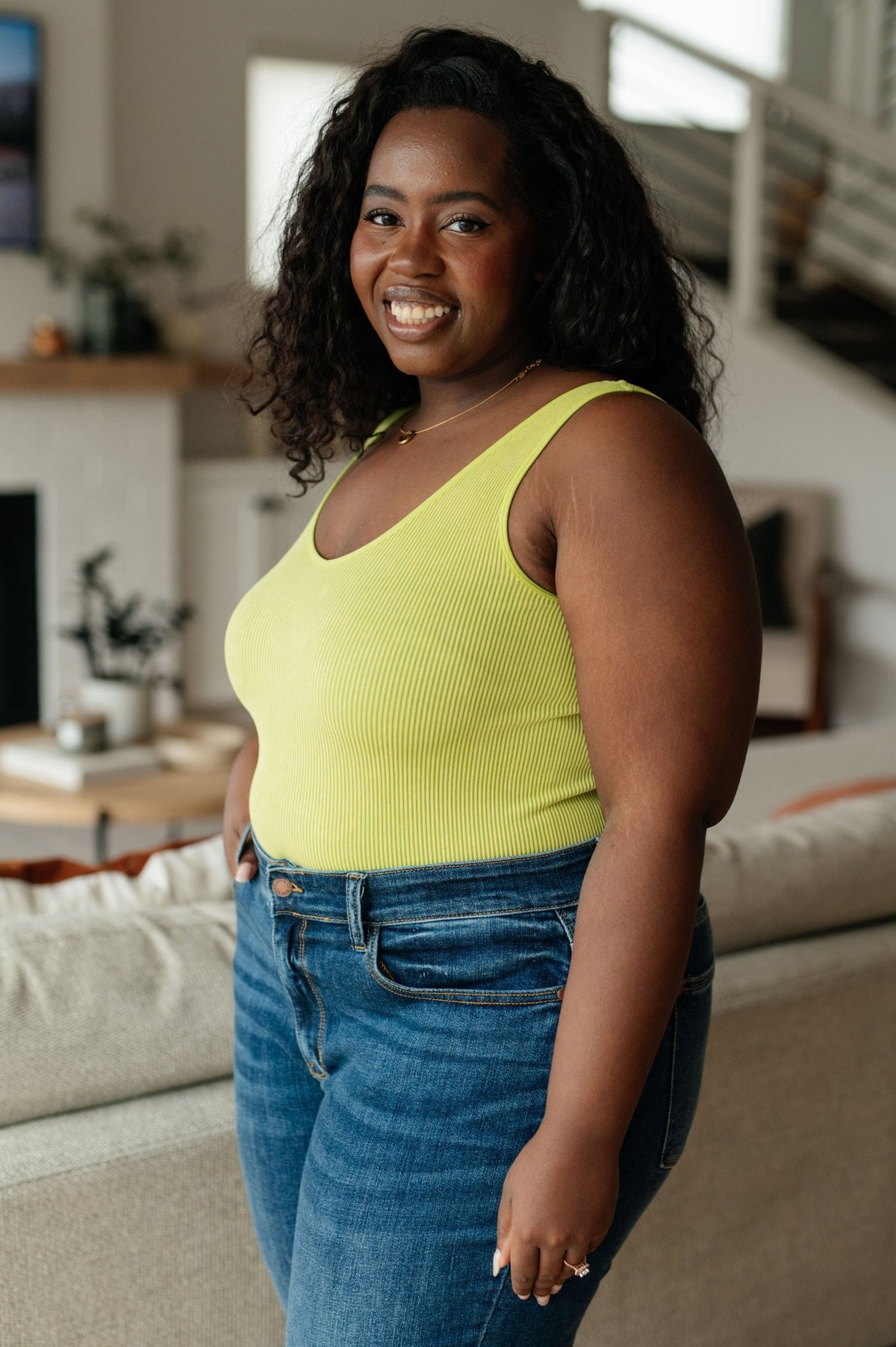 Fundamentals Ribbed Seamless Reversible Tank in Green - Happily Ever Atchison Shop Co.