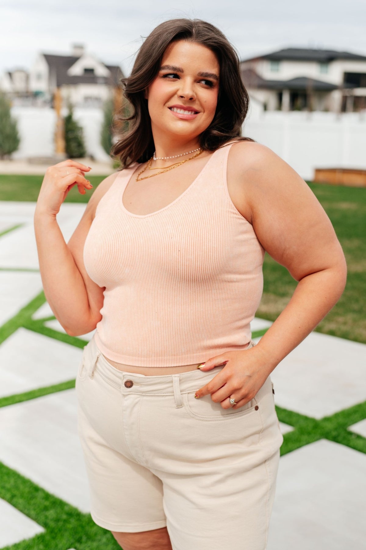 Fundamentals Ribbed Seamless Reversible Tank in Peach - Happily Ever Atchison Shop Co.