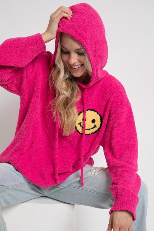 Fuzzy Cozy Hooded Smiley Sweater - Happily Ever Atchison Shop Co.