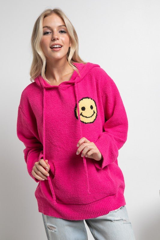 Fuzzy Cozy Hooded Smiley Sweater - Happily Ever Atchison Shop Co.