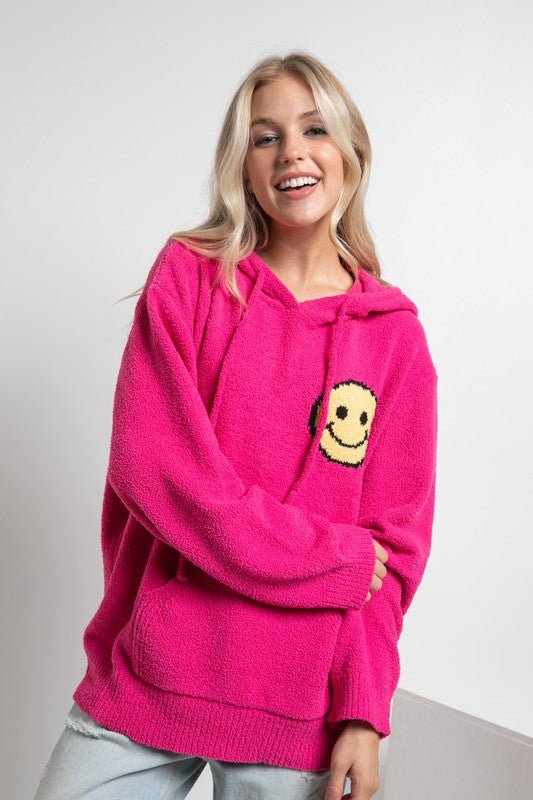 Fuzzy Cozy Hooded Smiley Sweater - Happily Ever Atchison Shop Co.