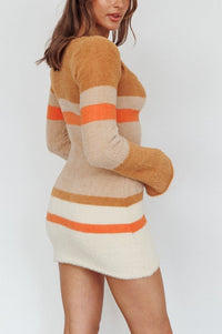 Fuzzy Knit Long Sleeved Multi Stripe Mini Dress - Happily Ever Atchison Shop Co.