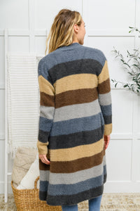 Fuzzy Longline Cardigan In Blue & Cocoa - Happily Ever Atchison Shop Co.