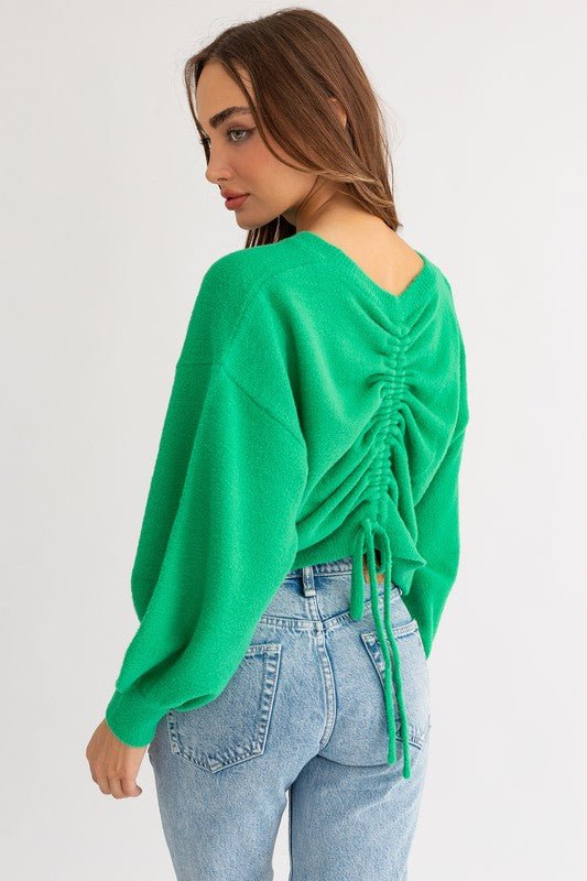 Fuzzy Sweater with Back Ruching - Happily Ever Atchison Shop Co.