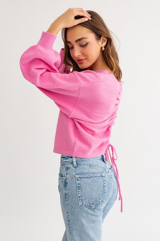 Fuzzy Sweater with Back Ruching - Happily Ever Atchison Shop Co.