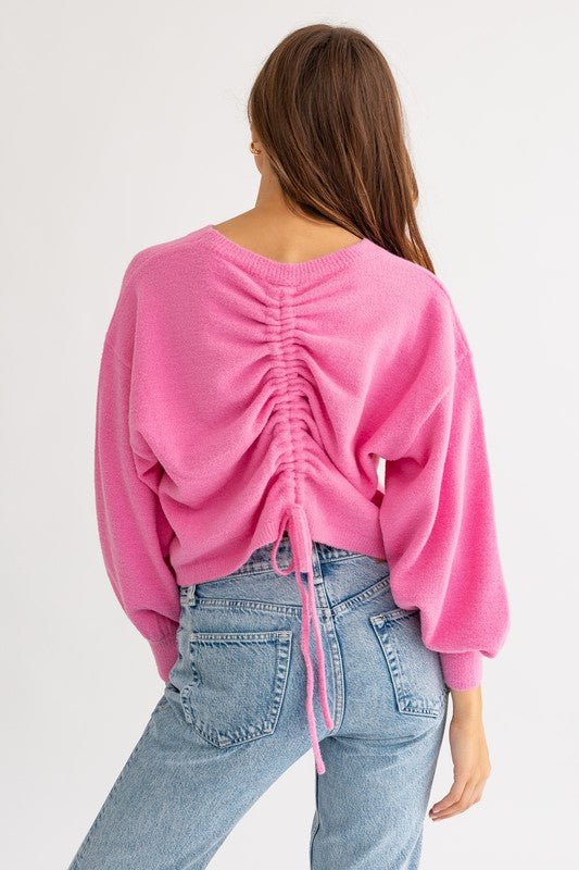 Fuzzy Sweater with Back Ruching - Happily Ever Atchison Shop Co.