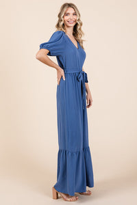 GeeGee Full Size V - Neck Belted Wide Leg Jumpsuit - Happily Ever Atchison Shop Co.